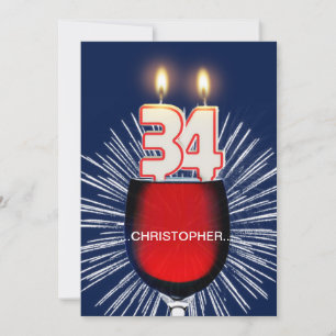 Invitación Añadir un nombre, 34ª fiesta de cumpleaños Invitac