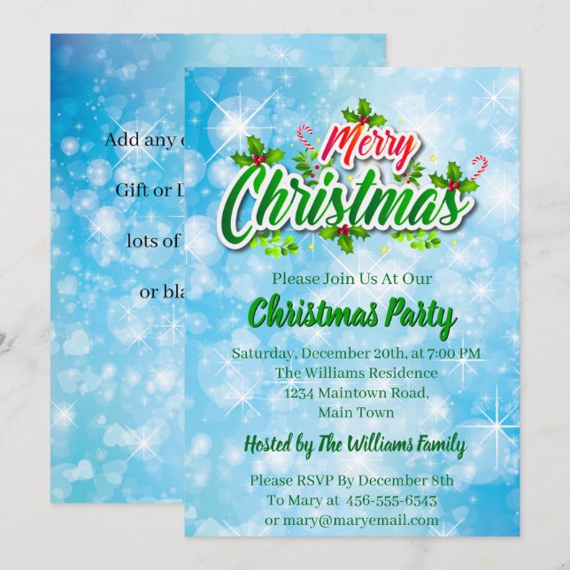 Invitación Añadir un nombre coincidente con un Fiesta azul na (Anverso / Reverso)