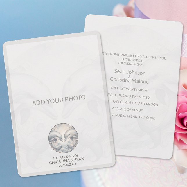 Invitación Añadir una foto moderna para una boda de delfines  (Subido por el creador)