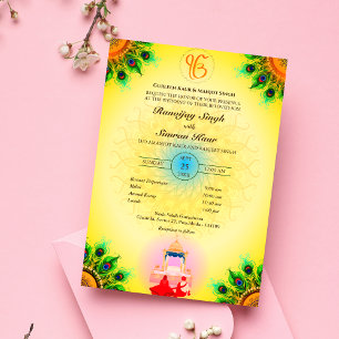 Invitación Anand Karaj Boda de Punjabi Sikh Peacock Feather