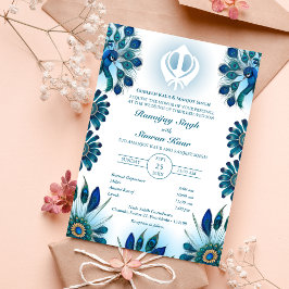 Invitación Anand Karaj Boda de Punjabi Sikh Peacock Feather