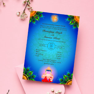 Invitación Anand Karaj Boda de Punjabi Sikh Peacock Feather