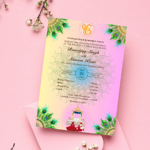Invitación Anand Karaj Boda de Punjabi Sikh Peacock Feather