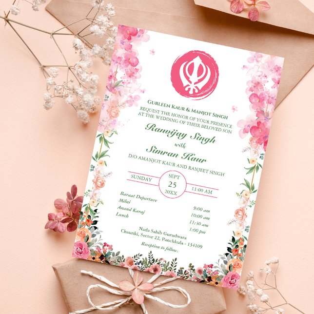 Invitación Anand Karaj Floral, Boda de Punjabi Sikh (Subido por el creador)