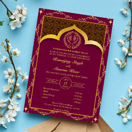 Invitación Anand Karaj Floral, Boda de Punjabi Sikh