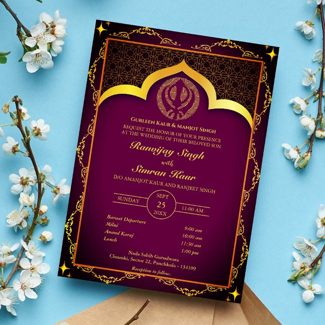 Invitación Anand Karaj Floral, Boda de Punjabi Sikh (Subido por el creador)