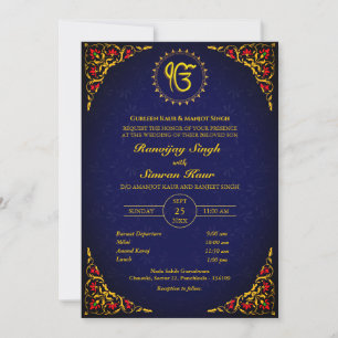 Invitación Anand Karaj Golden Boda punjabi sikh