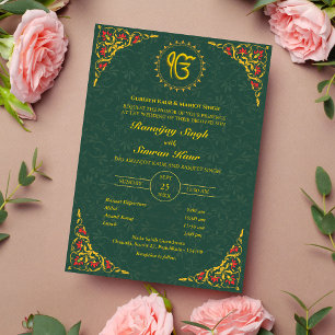 Invitación Anand Karaj Golden Boda punjabi sikh