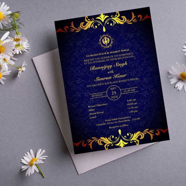 Invitación Anand Karaj Golden Boda punjabi sikh (Subido por el creador)