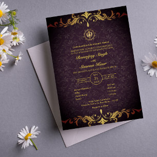 Invitación Anand Karaj Golden Boda punjabi sikh