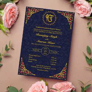 Invitación Anand Karaj Golden Boda punjabi sikh
