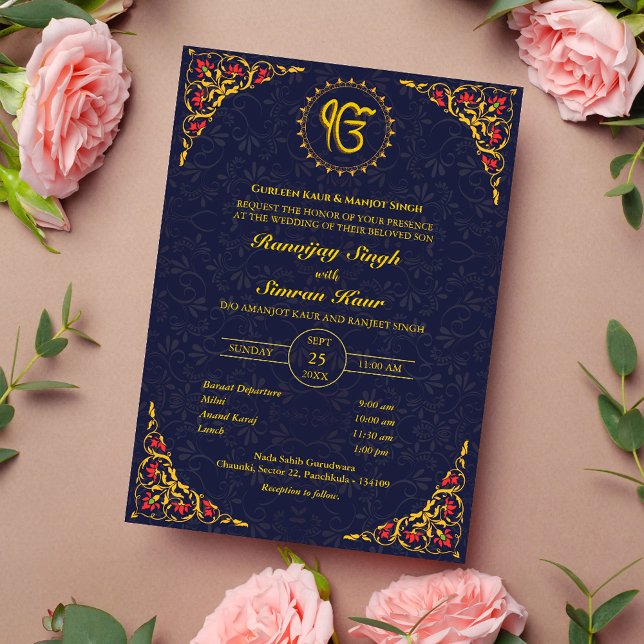 Invitación Anand Karaj Golden Boda punjabi sikh (Subido por el creador)