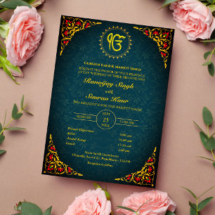 Invitación Anand Karaj Golden Boda punjabi sikh