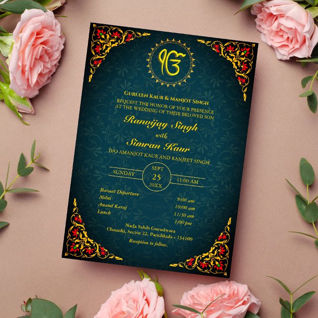 Invitación Anand Karaj Golden Boda punjabi sikh (Subido por el creador)