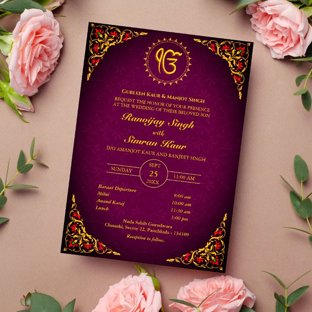 Invitación Anand Karaj Golden Boda punjabi sikh (Subido por el creador)