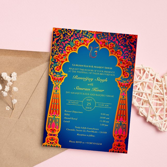 Invitación Anand Karaj Golden Boda punjabi sikh (Subido por el creador)