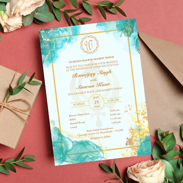 Invitación Anand Karaj Golden Boda punjabi sikh (Subido por el creador)