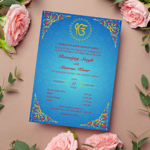 Invitación Anand Karaj Golden Boda punjabi sikh