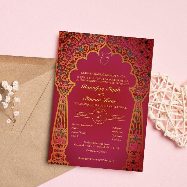 Invitación Anand Karaj Golden Boda punjabi sikh (Subido por el creador)
