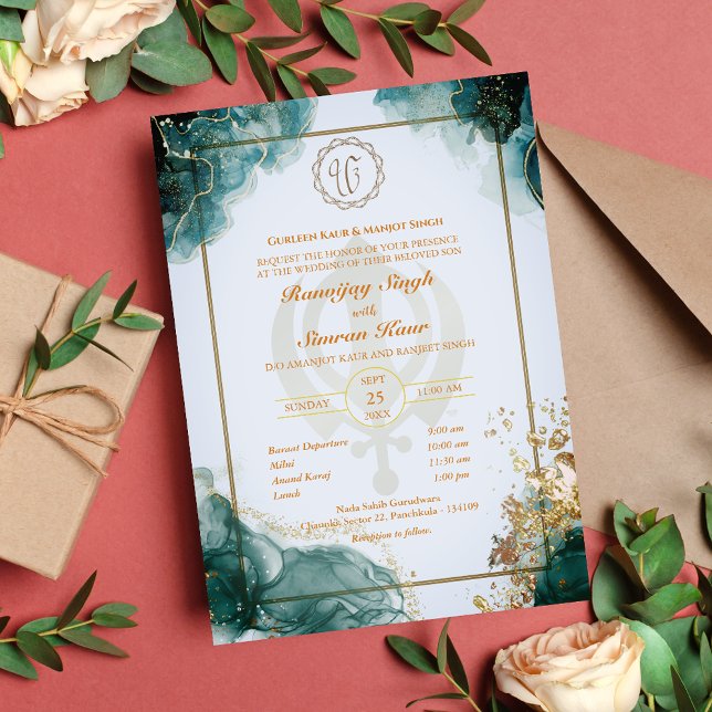 Invitación Anand Karaj Golden Boda punjabi sikh (Subido por el creador)