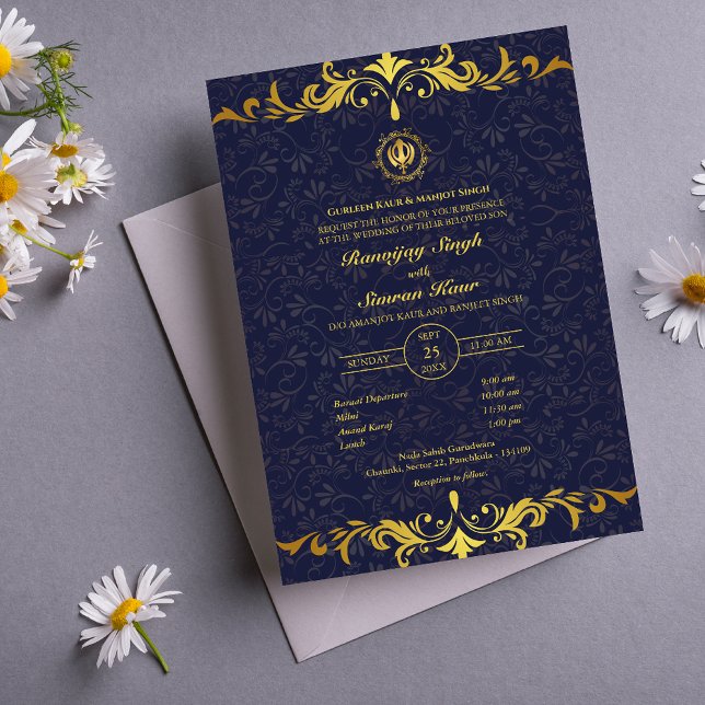 Invitación Anand Karaj Golden Boda punjabi sikh (Subido por el creador)
