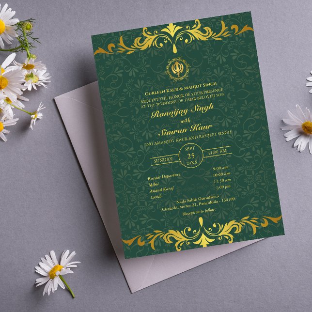 Invitación Anand Karaj Golden Boda punjabi sikh (Subido por el creador)