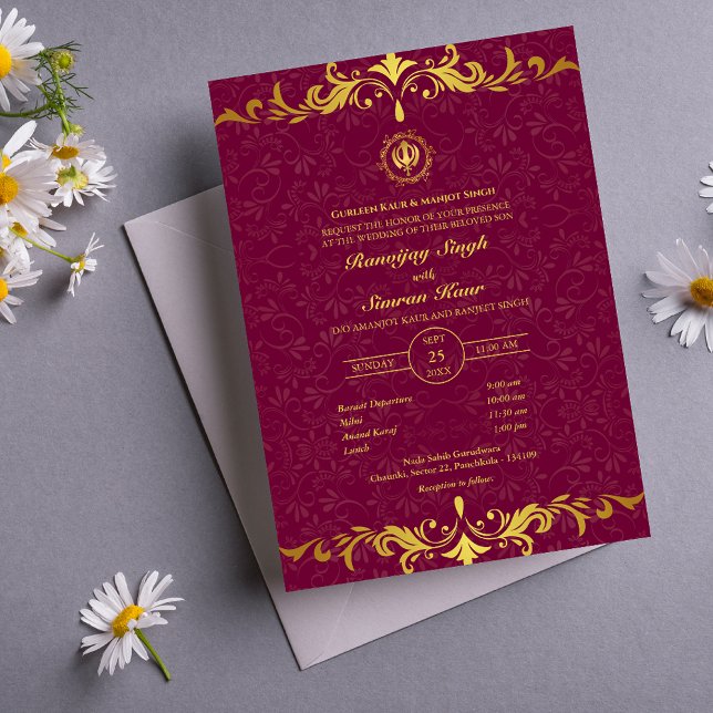 Invitación Anand Karaj Golden Boda punjabi sikh (Subido por el creador)