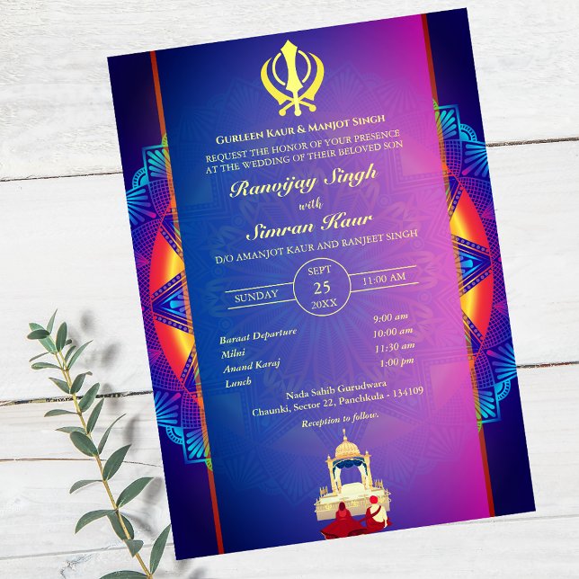 Invitación Anand Karaj Golden Boda punjabi sikh (Subido por el creador)