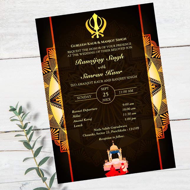 Invitación Anand Karaj Golden Boda punjabi sikh (Subido por el creador)