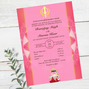 Invitación Anand Karaj Golden Boda punjabi sikh