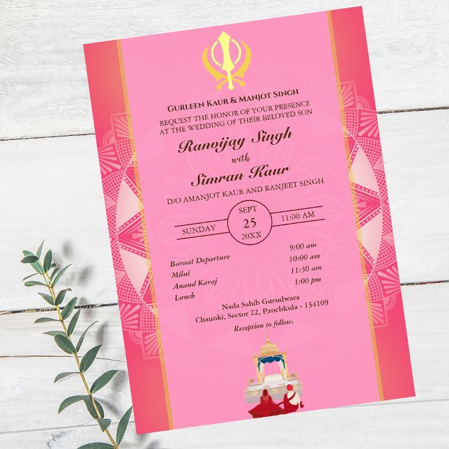 Invitación Anand Karaj Golden Boda punjabi sikh (Subido por el creador)