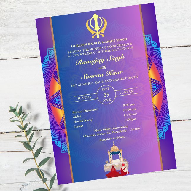 Invitación Anand Karaj Golden Boda punjabi sikh (Subido por el creador)