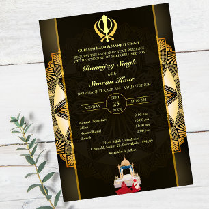 Invitación Anand Karaj Golden Boda punjabi sikh