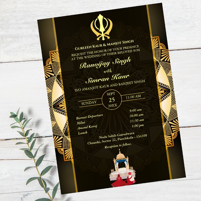 Invitación Anand Karaj Golden Boda punjabi sikh (Subido por el creador)