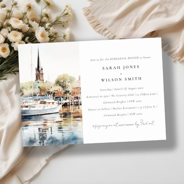 Invitación Anapolis Maryland Watercolor Rehearner Dinner (Subido por el creador)