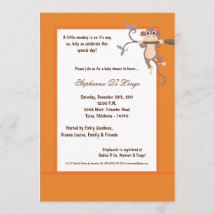 invitación anaranjada de Baby Shower del mono 5x7