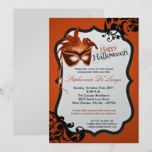 invitación anaranjada de Halloween de la máscara