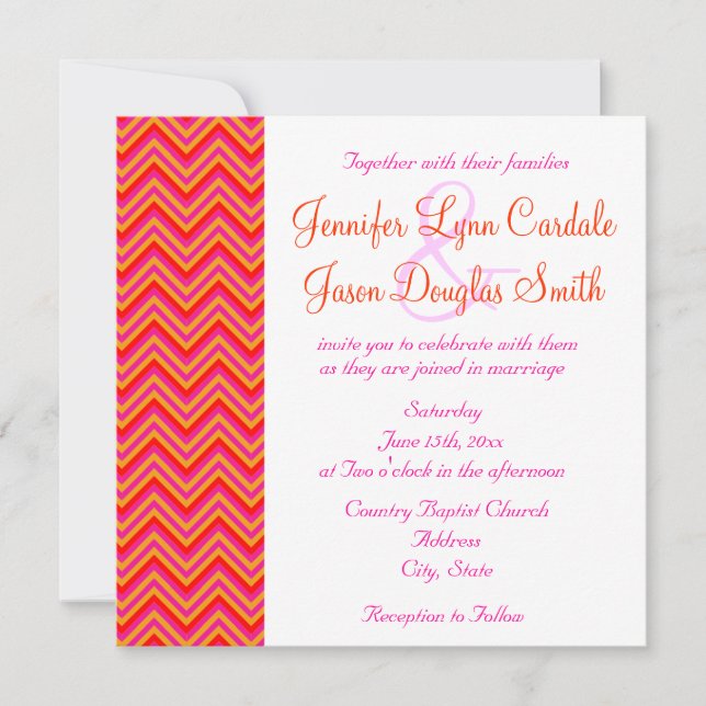Invitación anaranjada de la boda de Chevron de las (Anverso)