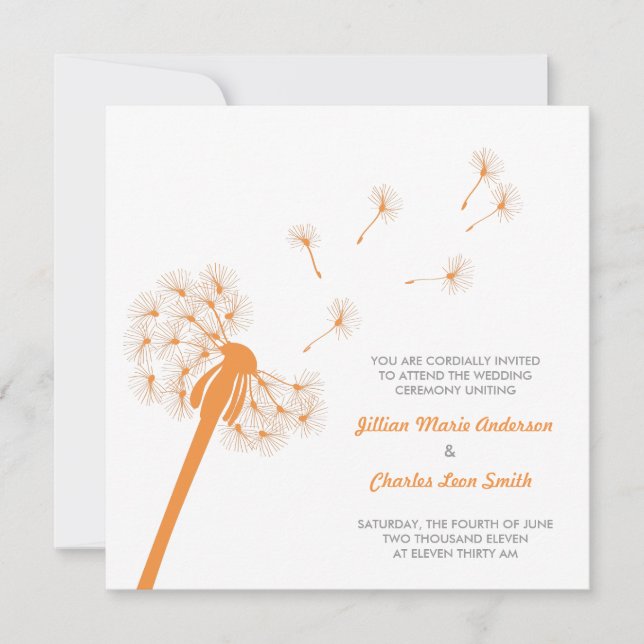 Invitación anaranjada de la boda del diente de (Anverso)