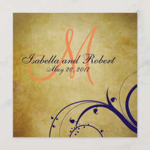 Invitación anaranjada de la boda del vintage de