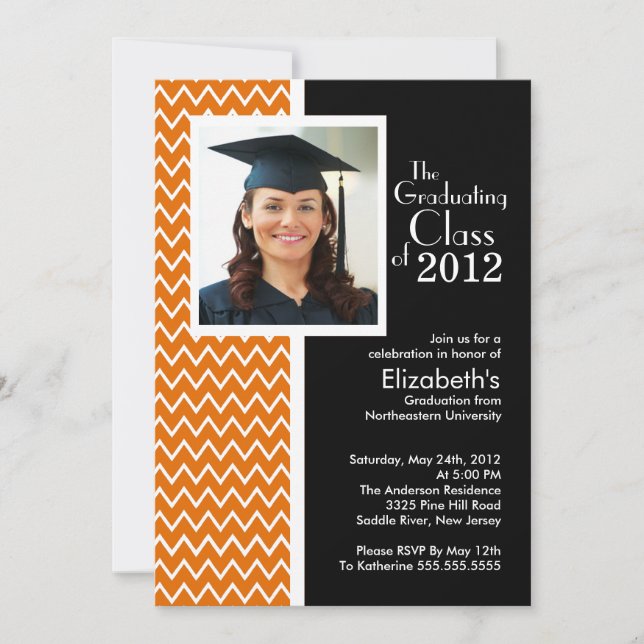 Invitación anaranjada de la fiesta de graduación (Anverso)