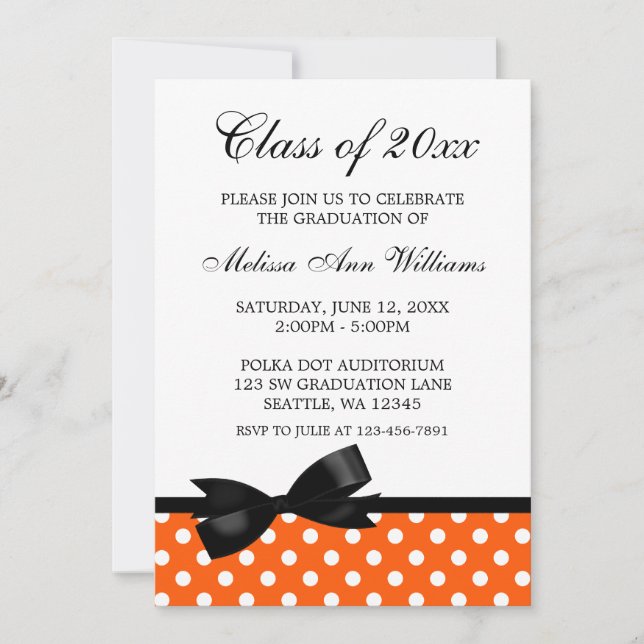Invitación anaranjada de la graduación del arco (Anverso)
