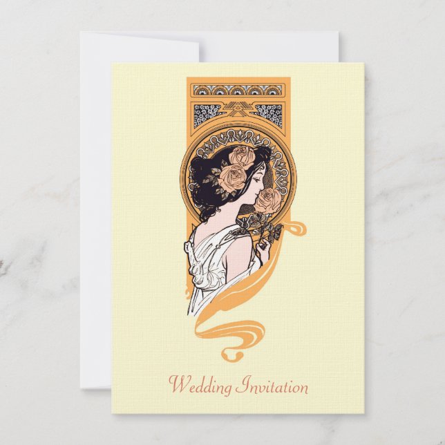 Invitación anaranjada del boda del nouveau del (Anverso)