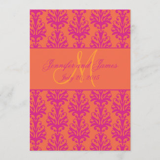 Invitación anaranjada fucsia de la boda del