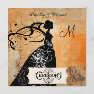 Invitación anaranjada punteada de la novia de la