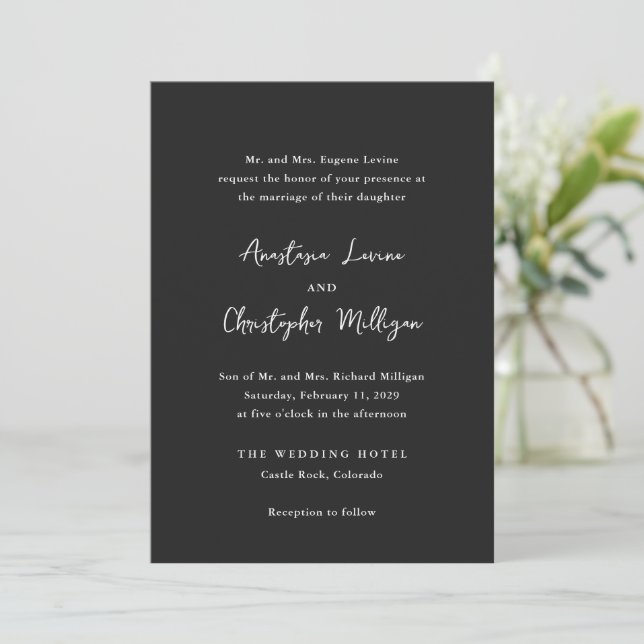 Invitación Anastasia Charcoal Black Elegant Wedding (Anverso de pie)