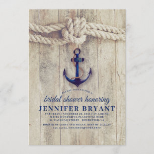 Invitación Anchor azul de la marina ducha de novia náutica