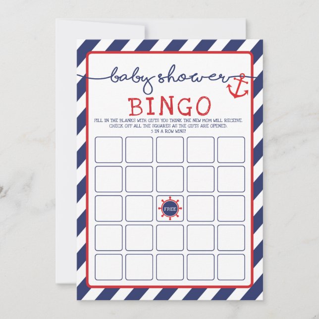 Invitación Anchor Bingo Nautical Baby Shower Game Ahoy Boy (Anverso)