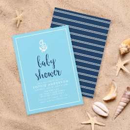 Invitación Anchor Blue Script Baby Shower