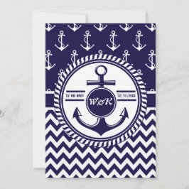 Invitación Anchor Chevron, Boda de barcos con temática náutic